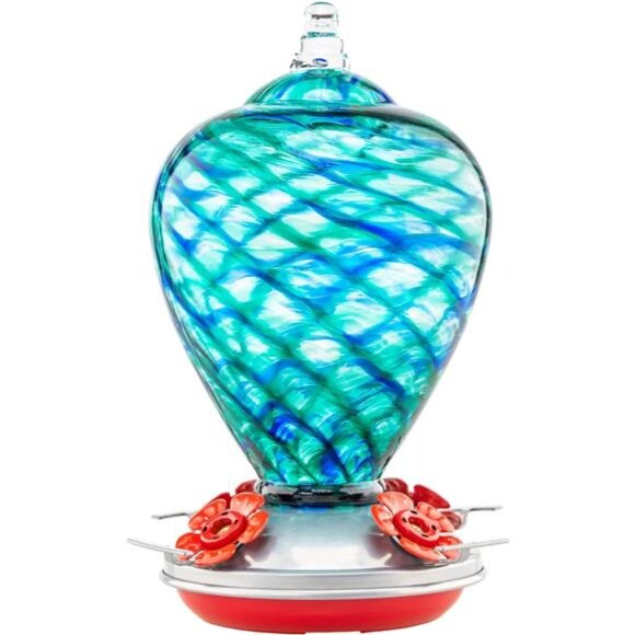 Hummingbird Feeders,34OZ Hand BlownGlass Hummingbird Feeder for Outdoors Hanging - Picture 1 of 7